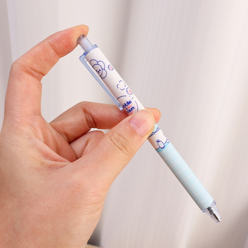 Pola Biru Langit Kartun Lucu Press Pen 0.5mm Hitam Gel Pulpen Sekolah Kantor Tulis Perlengkapan Alat Tulis
