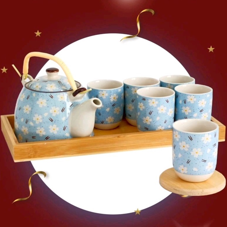 TEA SET JEPANG KERAMIK 9 PCS NAKAMI - NK-TS080