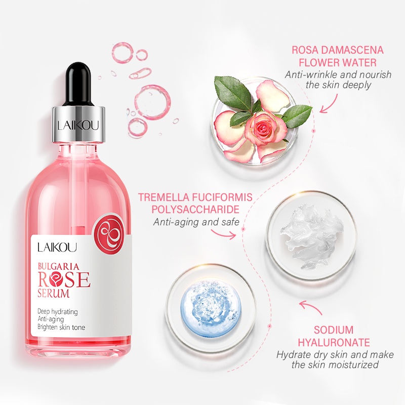 LAIKOU Bulgaria Rose Serum Mencerahkan Memudarkan Noda Anti-aging (Melawan Penuaan) Menutrisi 100ml