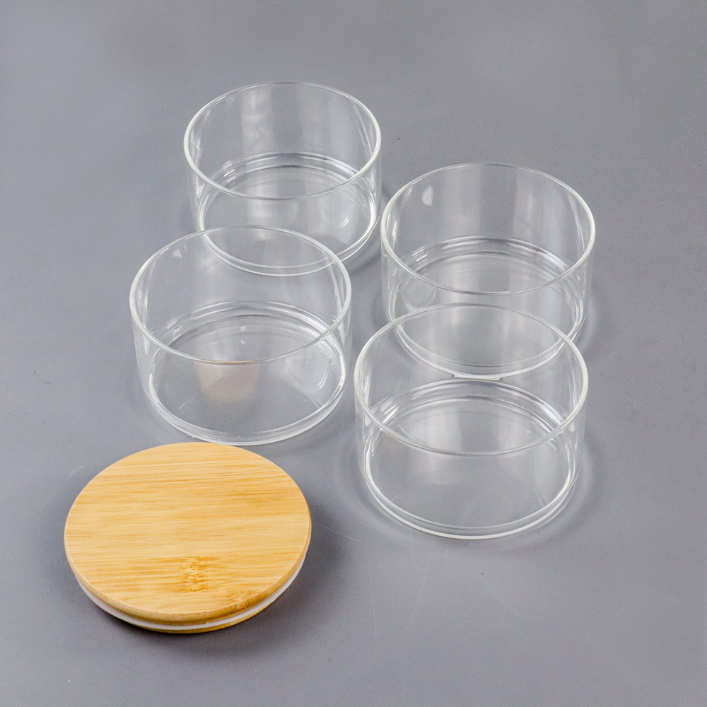 Toples Kaca Penyimpanan Makanan Bamboo Cover 4 Layer