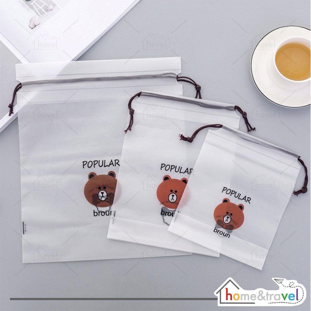 HOVELSHOP Tas Pouch Travel Beruang Organizer Model Serut Tempat Sabun Make Up Waterproof