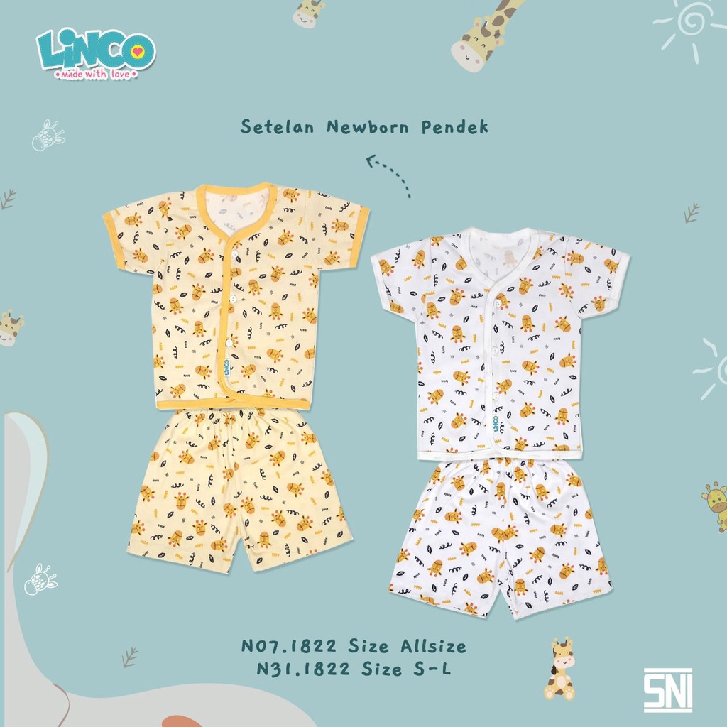 LINCO Setelan Baju Bayi Piyama ATASAN LENGAN PENDEK CELANA PENDEK UKURAN  ALL SIZE Newborn Baby 0-6 bulan BAHAN LEMBU UNTUK BAYI / KADO BAYI GIFT BABY