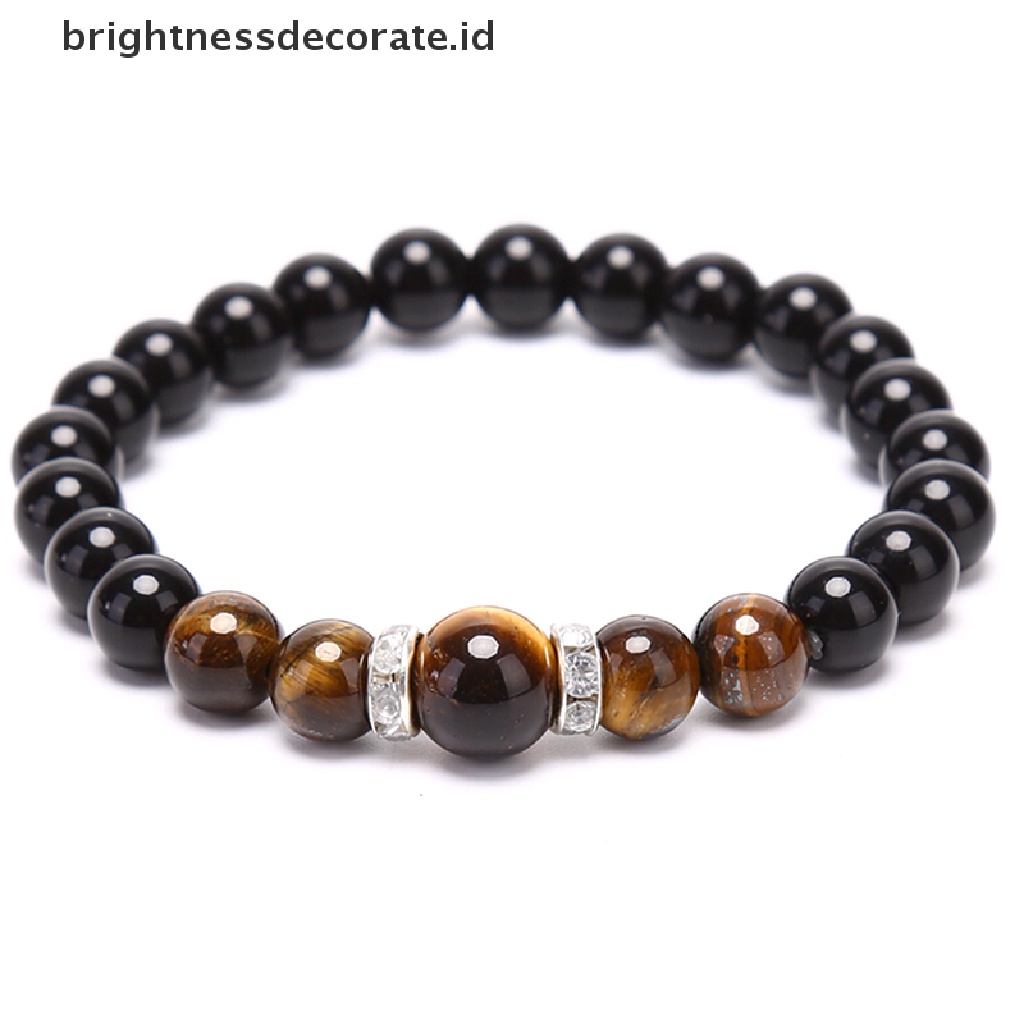 [Birth] Manik-manik Batu Alam Tiger Eyes Hitam Obsidian Pria Gelang Bangle Perhiasan Hadiah [ID]