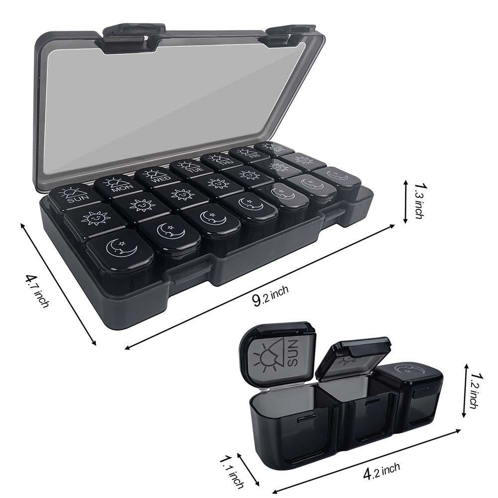 [Elegan] Pill Box Hitam 7hari Wadah Penyimpanan Tablet Obat Organizer Pill Splitters Pill Tablet Tempat Kotak Pil Mingguan