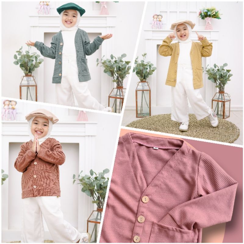 Kardigan anak bahan waffle knit