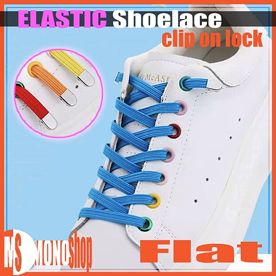 tali sepatu elastis flat sneakers dengan pengunci metal clip on lock