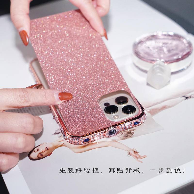 IPHONE Bling Diamond Aluminium Permata Bumper Untuk Iphone14 13 12 11 Pro Max Plus Case Pelindung Lensa Kamera Glitter 3in1 Shockproof Back Cover