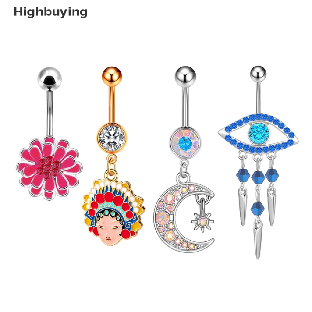 Hbid Bunga Hati Kristal Pusar Belly Button Rings Liontin Pusar Cincin Perhiasan Tubuh Glory