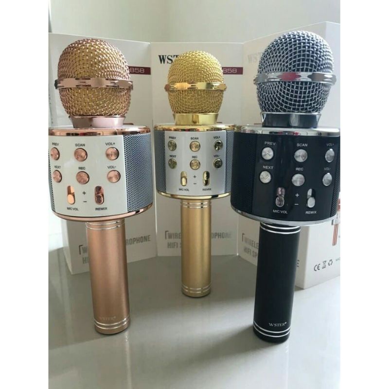 MIC BLUETOOTH ORIGINAL WS-858 MICROPHONE WIRELESS ORI WS858 SPEAKER MIKROFON KARAOKE PORTABLE
