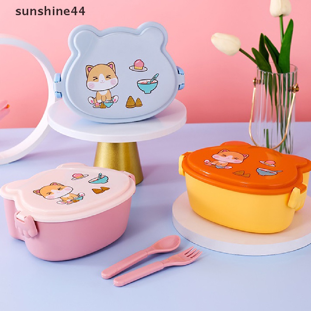 Sunshine Lunch Box 2layer Microwave Sealing Bento Box Wadah Makanan Dengan Peralatan Makan.