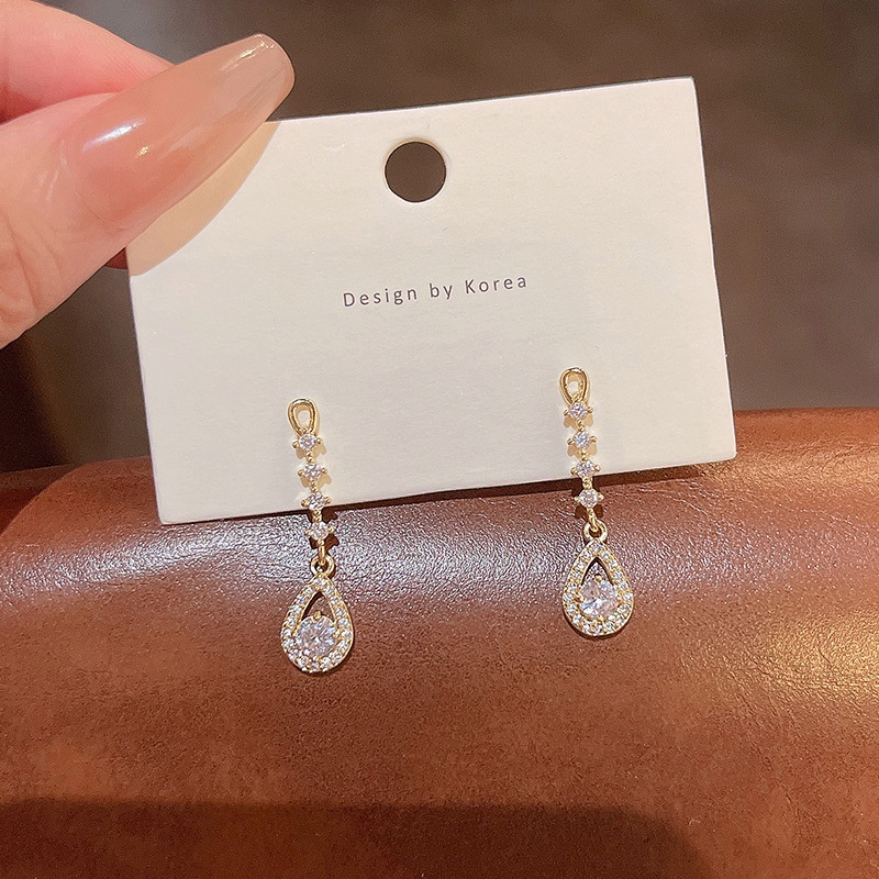 925 Perak Jarum Mewah Halus Zirkon Droplet Berbentuk Anting Perempuan Fashion Earrings Perhiasan