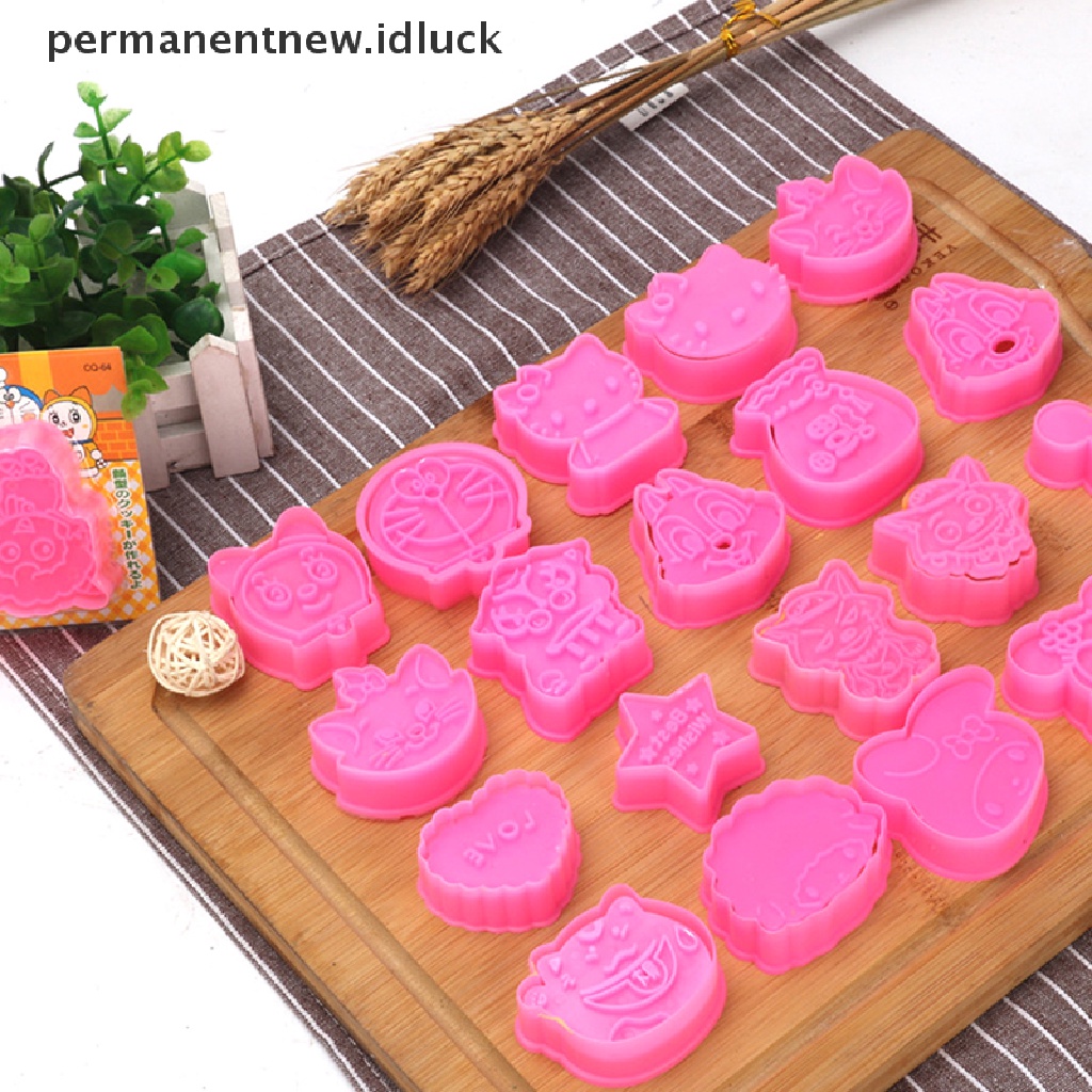 [luckypermanentnew] 1pasang Cookie Cutters Plastik Lucu Kartun Ditekan Cetakan Biskuit Cetakan Kue [ID]