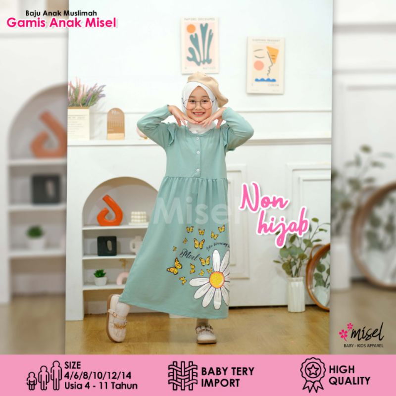 (3 - 10 Tahun) Pakaian Baju Long Dress Gamis Muslim Anak Anak Perempuan Cewek Misel Gamis Usia 3 4 5 6 7 8 9 10 Tahun