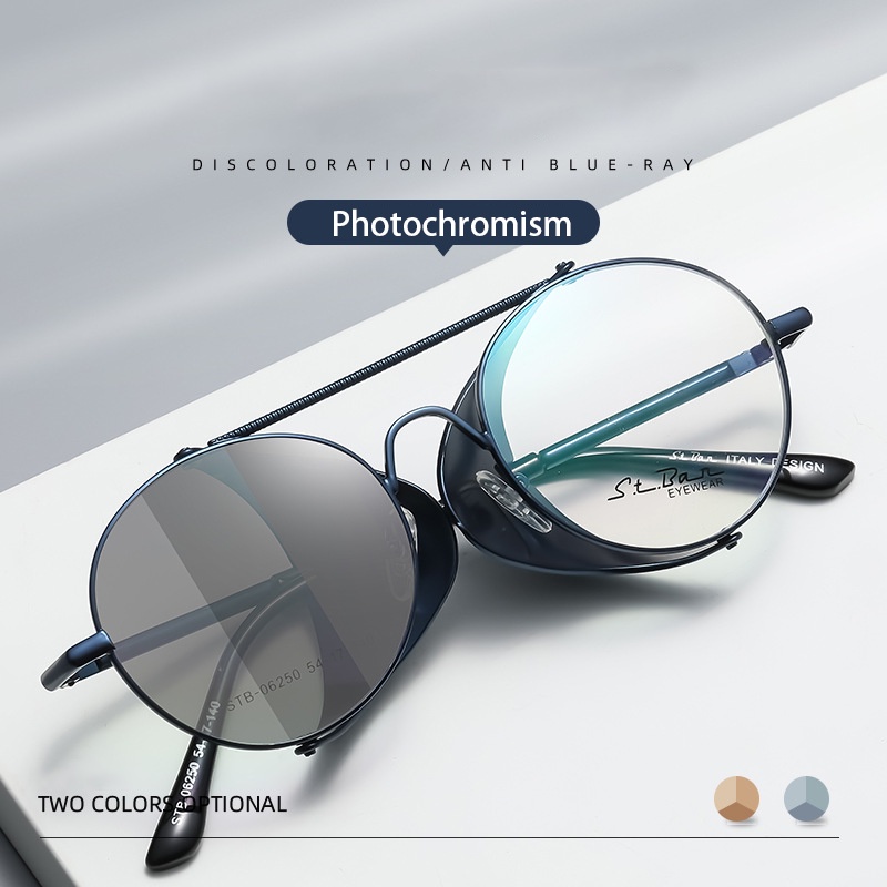 Kacamata Photochromic Anti Radiasi Bulat Untuk Pria Frame Metal