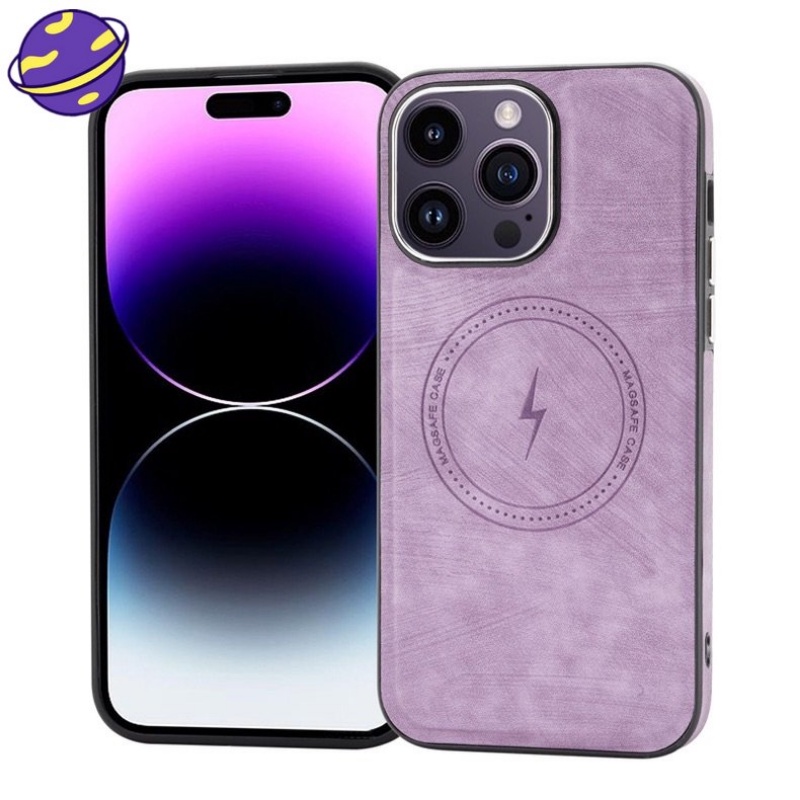 IPHONE Soft Case Kulit Imitasi Matte All Pack Ungu Untuk Iphone11 12 13 14 Pro Max 14Plus Magnetik Matte Sutra Casing Anti Pecah