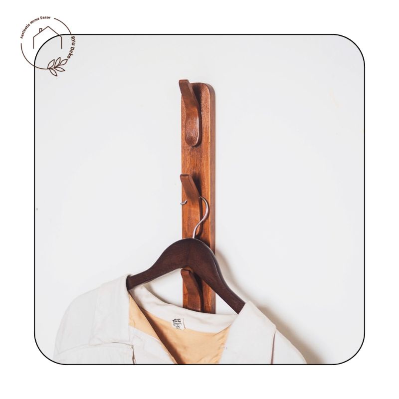 Ryu Deco | Gantungan Baju Tas Topi Vertical Aesthetic Kayu Mahoni Rak Tas Gantung Serbaguna Minimali