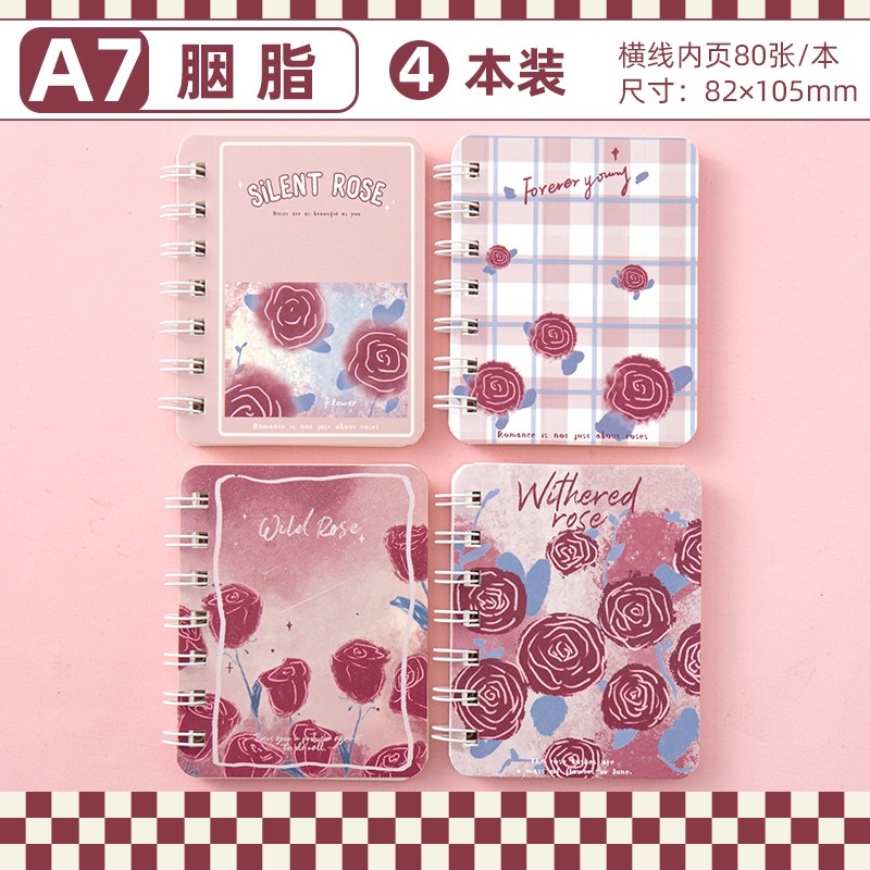 1 pcs Buku / Notebook Mini Ring A7 Motif-Rose