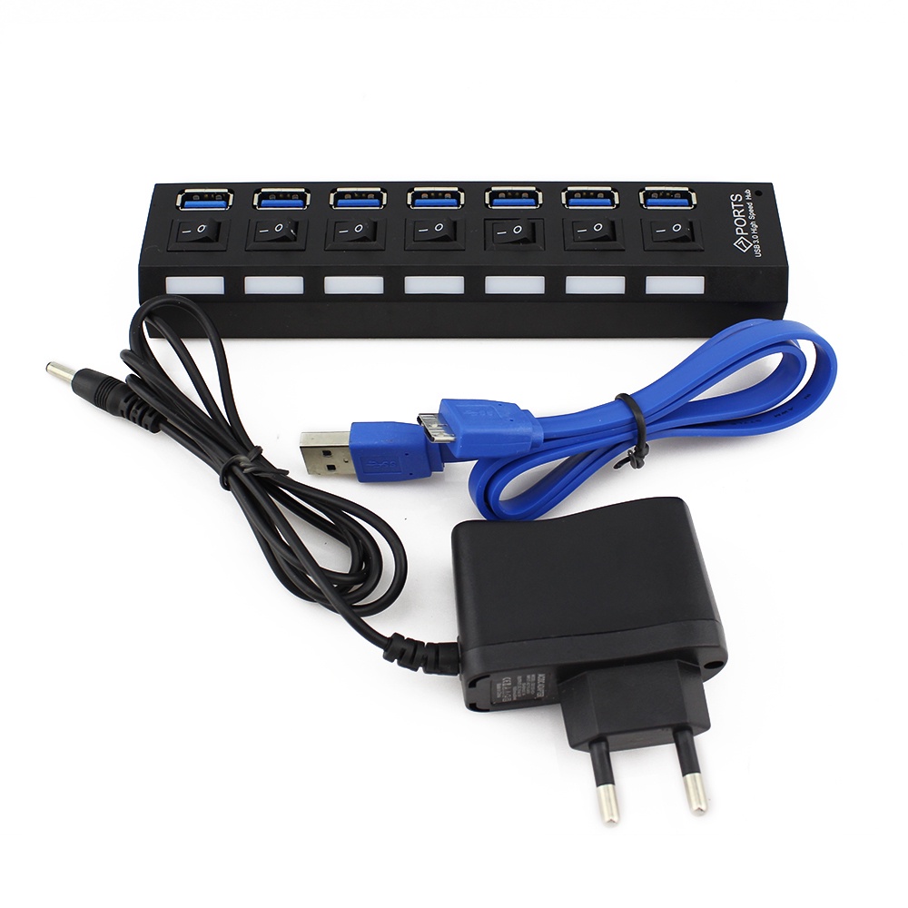 Usb 3.0 Hub Multi USB Splitter USB 3hab Menggunakan Power Adapter Hub USB 3.0 7port Expander Dengan Lampu LED Dan Saklar Untuk Aksesoris Komputer PC