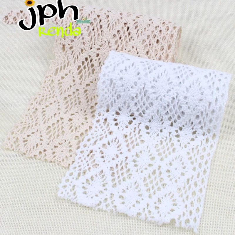 Renda rajut lebar 12cm, renda kait 12cm  ( isi pergulung 50y )