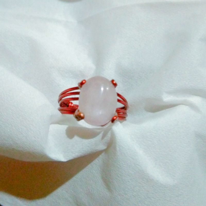 Cincin Kawat Tembaga Batu Natural Pink Kunzite