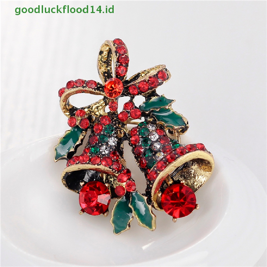 [GOOGFOUR] 1pc Fashion Natal Berlian Imitasi Lucu Christmas Bell Bros Pin Xmas Hadiah Pesta [TOP]