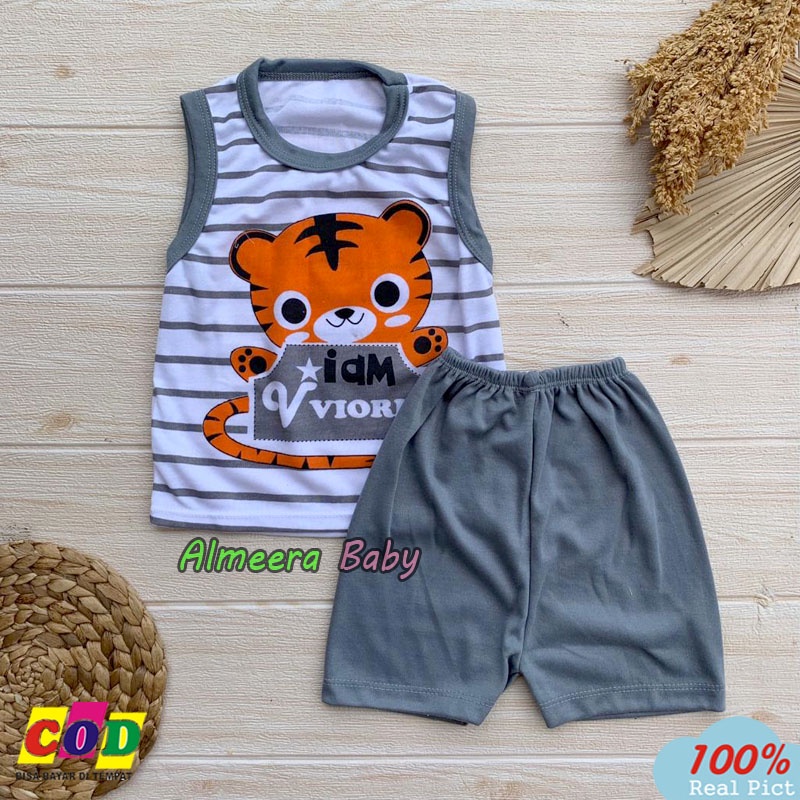 Setelan Baju Bayi Setelan Singlet Bayi Usia 3-12 Bulan Motif Tiger Anababy