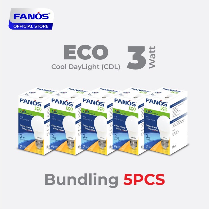 ✿ BISA COD✿ Lampu Led Fanos Eco 3 Watt 5 Pcs - Putih