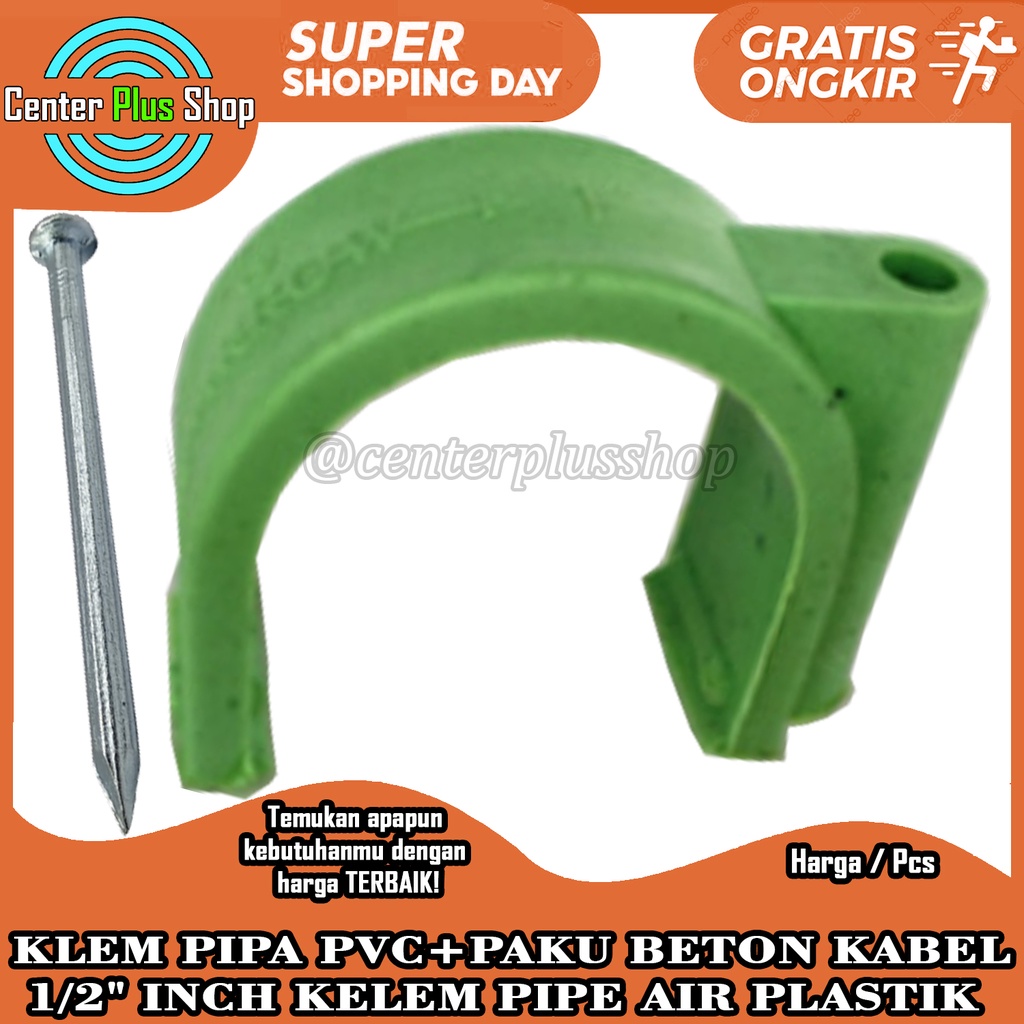 KLEM PIPA PVC + PAKU BETON 1/2" INCH KELEM PIPE AIR PLASTIK PELASTIK CLAMP CLEM CLAM 1/2 0,5 0.5 IN 