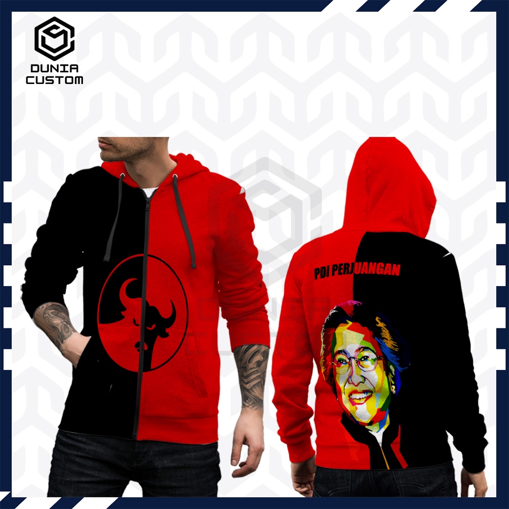Jaket Pria PDI Perjuangan Pdip Fullprint / Jaket Hoodie Zipper Custom Perjuangan Pdip / Hoodie PDI