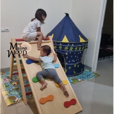 Pikler segitiga panjatan kayu perosotan mainan edukasi anak lipat