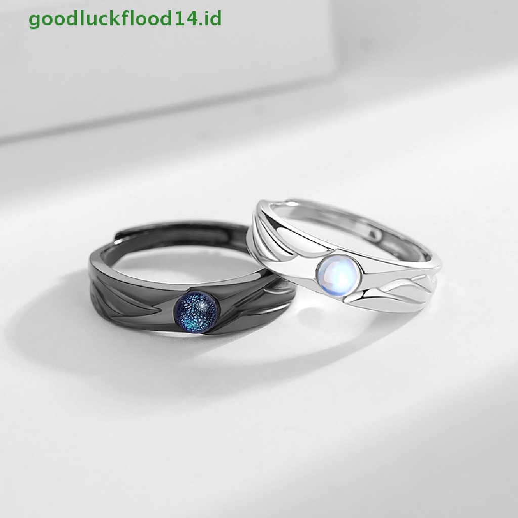 [GOOGFOUR] Cincin Pasangan Malaikat Dan Setan Hitam Dan Putih Pasangan Tren Siswa Cincin Terbuka retro moonstone pair ring [TOP]