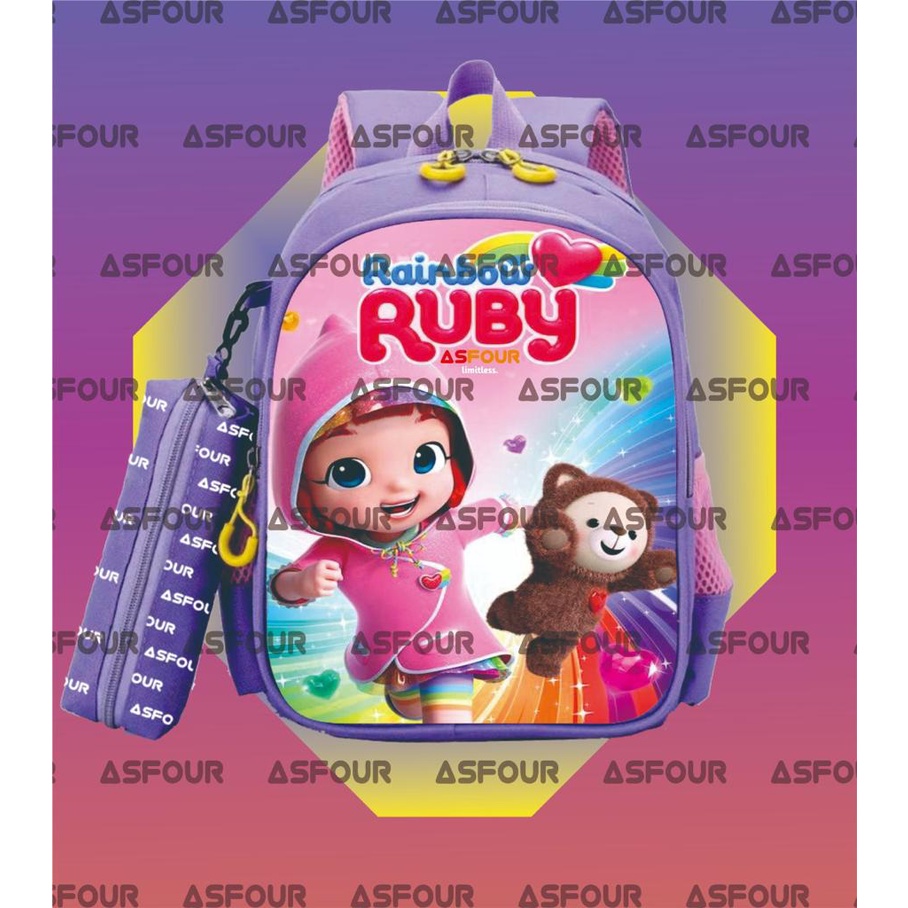 ASFOUR - Rainbow Ruby Tas Sekolah TK sd paud Tas Anak Perempuan Ransel