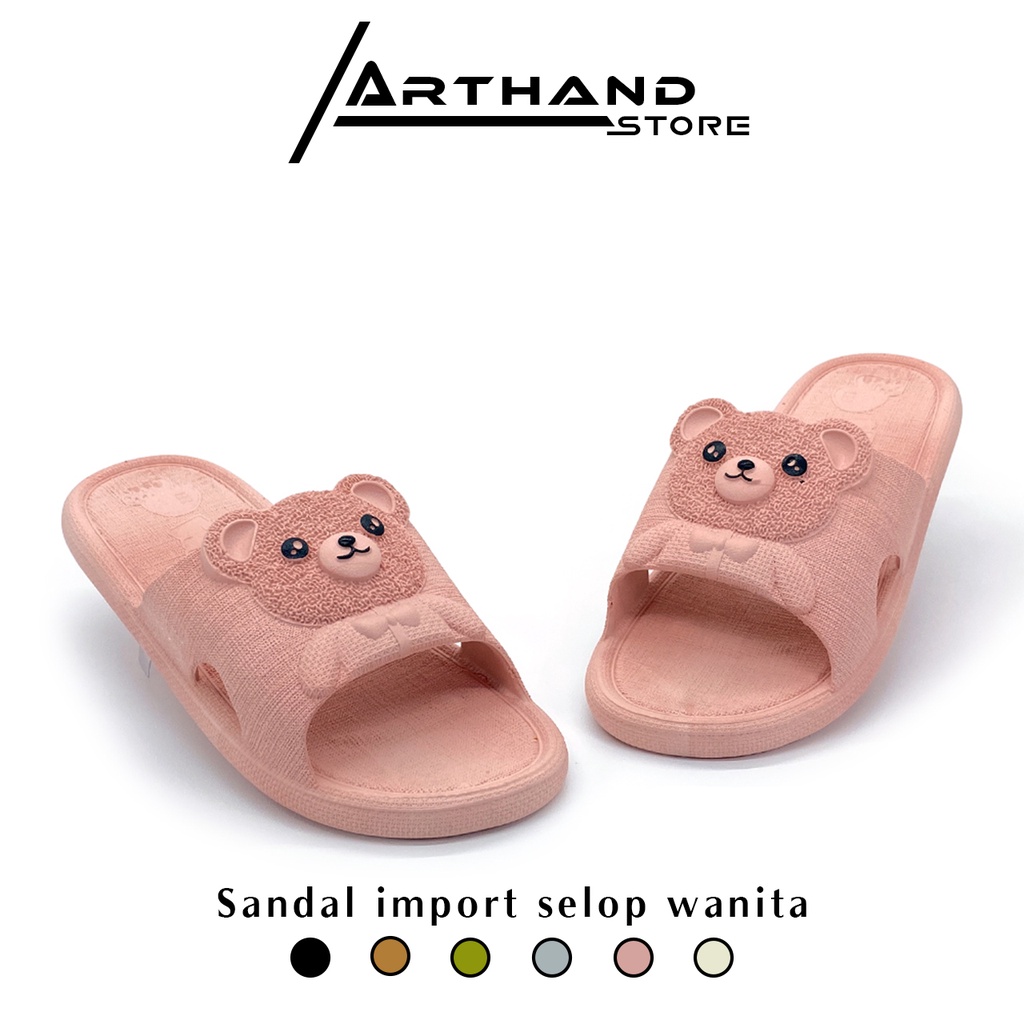 Arthand - Sandal Slop Jelly Karet PCU empuk motif Bear Timbul lucu trendy import Mokaya