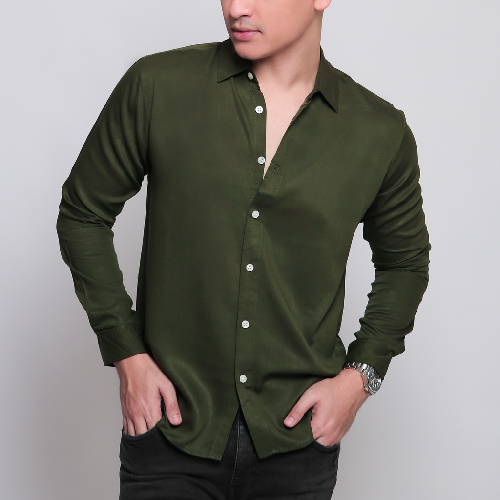 VENGOZ Kemeja Pria Slim Fit - Viscose Dark Green