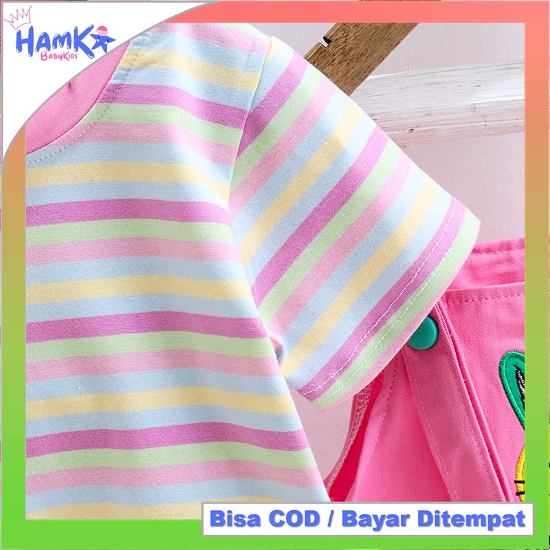 Baju Overall Bayi Perempuan 2in1 Pendek Strip Garis 6 12 Bulan