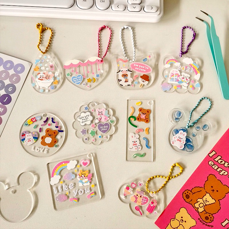 Set DIY Acrylic Keychain Sticker Kit Set Gantungan Kunci for Girls Kids Mainan Kreatifitas Anak Kerajinan Tangan Mainan Edukasi Craft Keterampilan