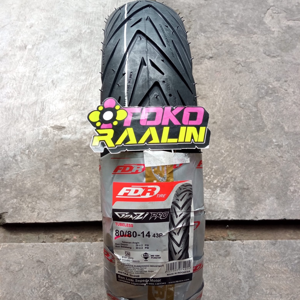 Ban Luar Ban Motor FDR 14 80/80 80 80 14 Tubeless Tubless Type Genzi Pro