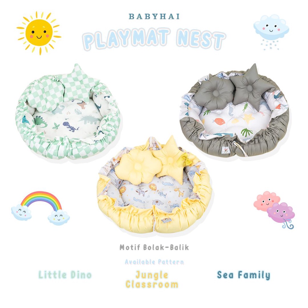 Baby hai 2in1 round baby nest + playmat tempat tidur bayi