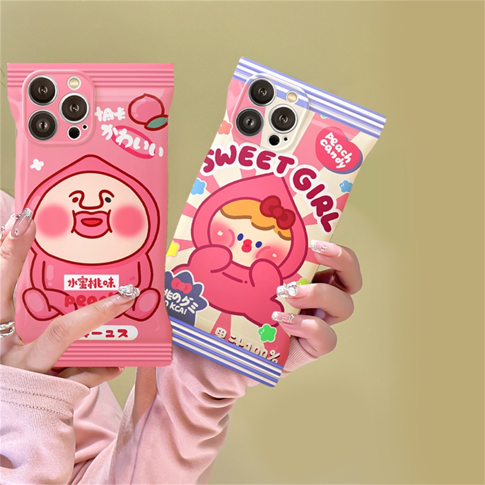 Soft Cute Case OPPO A57 2022 A77S A16 A17 A16K A55 A95 A96 A76 A12 A1K A5s A15 A54 A7 A53 A3s A31 A92 F9 F11 Reno5 Kartun Peach Cewek TPU Phone Cover