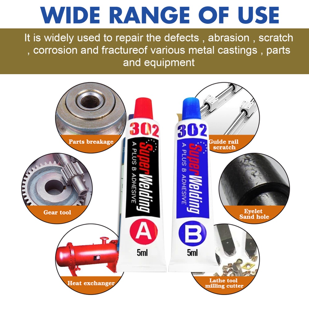 ღ Cair Ab Lem 302 Logam Kayu Karet Kulit Plastik Perekat Ab Kuat Ikatan Sealant Perbaikan Lem Mesin Dingin logam Perbaikan Aksesoris