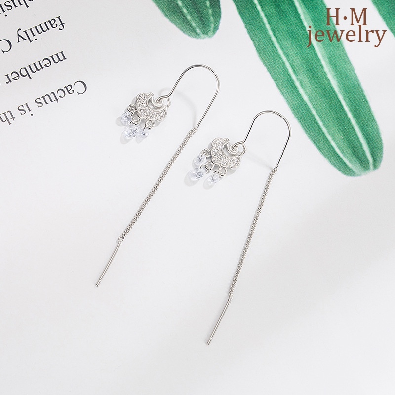 Anting Gantung S925 Perak AAA Zirkon Rumbai Safety Lock 2023anting Bermutu Tinggi Baru