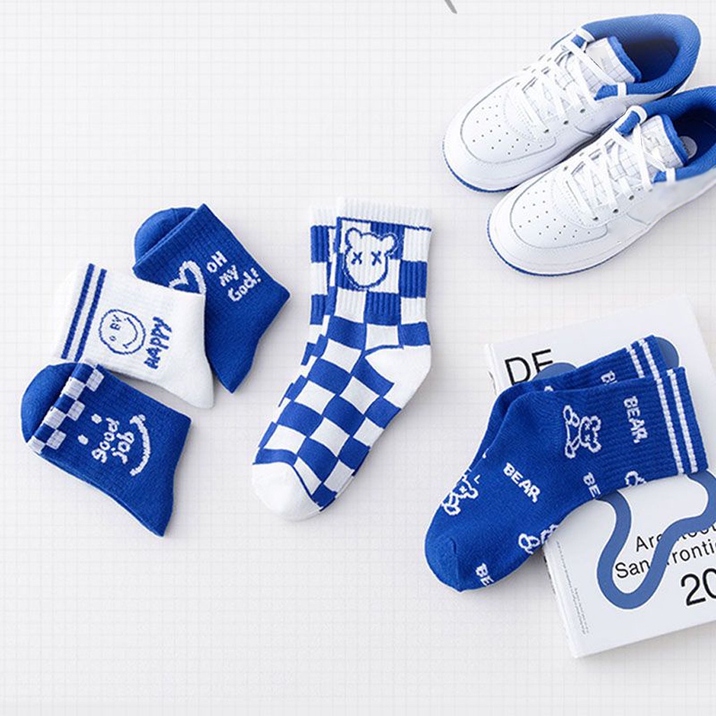 BRGUNIK Kaos Kaki Anak Motif Karakter Kaus Kaki Bayi Biru Putih Lucu KK051