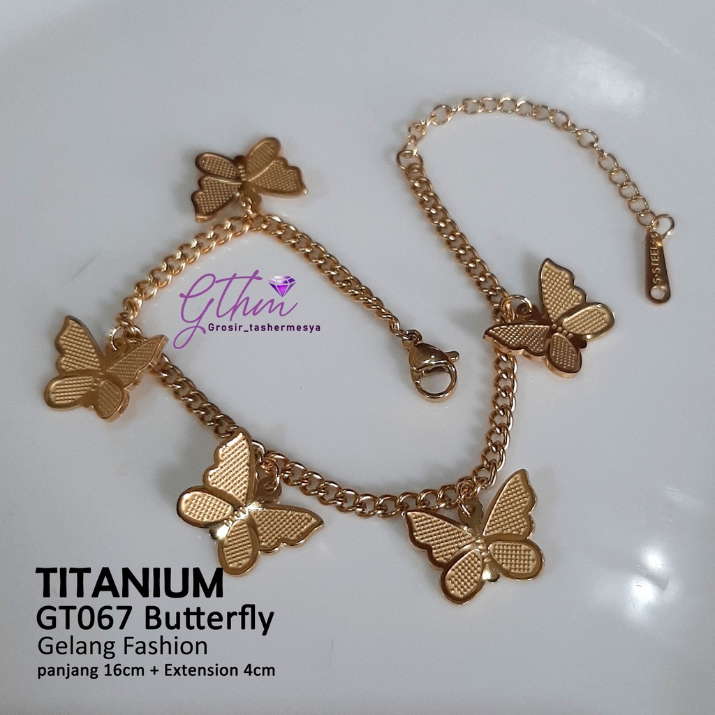 Gelang Tangan Titanium Butterfly Kupu-kupu Anti Karat Perhiasan Fashion Import Premium gt067