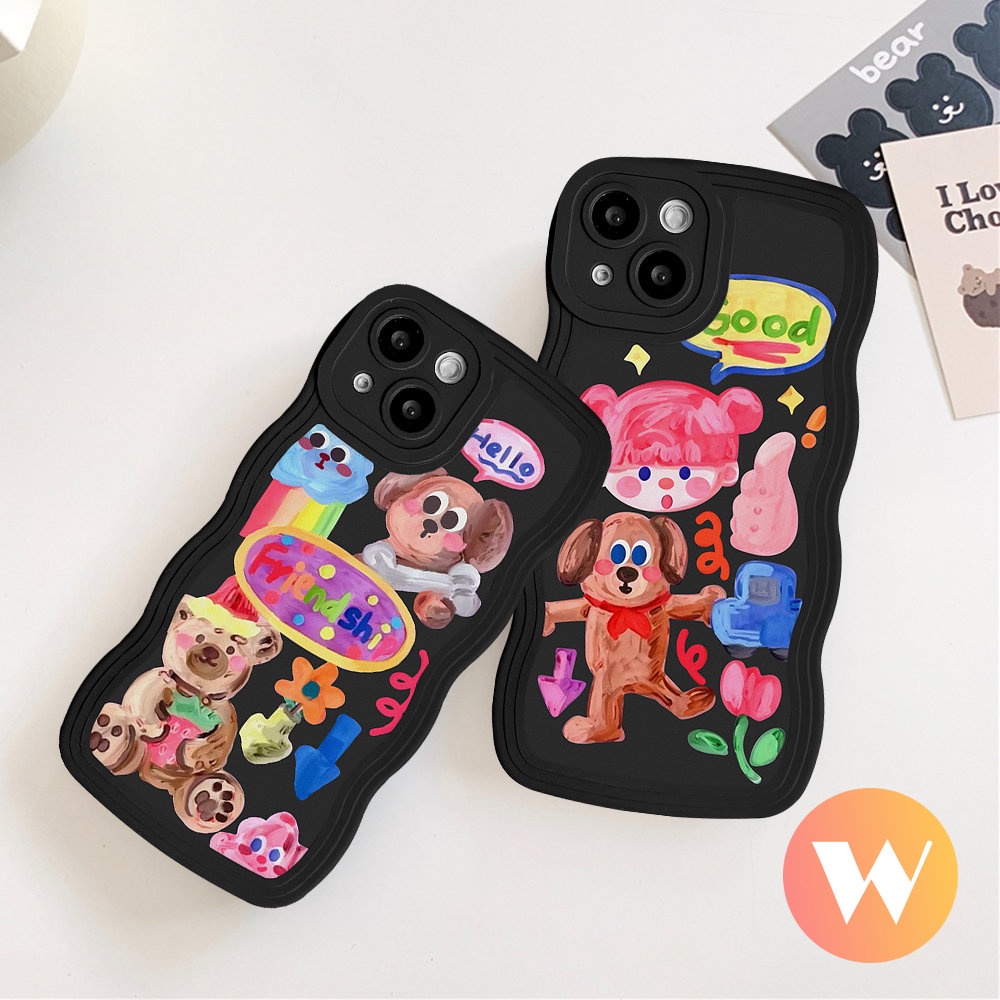 Case Redmi Note11 9s 8 11s 10s 10 9Pro 11Pro+9 10Pro Max Plus Mi 11T Pro Redmi A1 10 9T 9A 10C 10A 9 A1+9C NFC PO CO M3 X3 NFC Cute Puppy Bear Soft Tpu Sarung Tepi Bergelombang Kembang