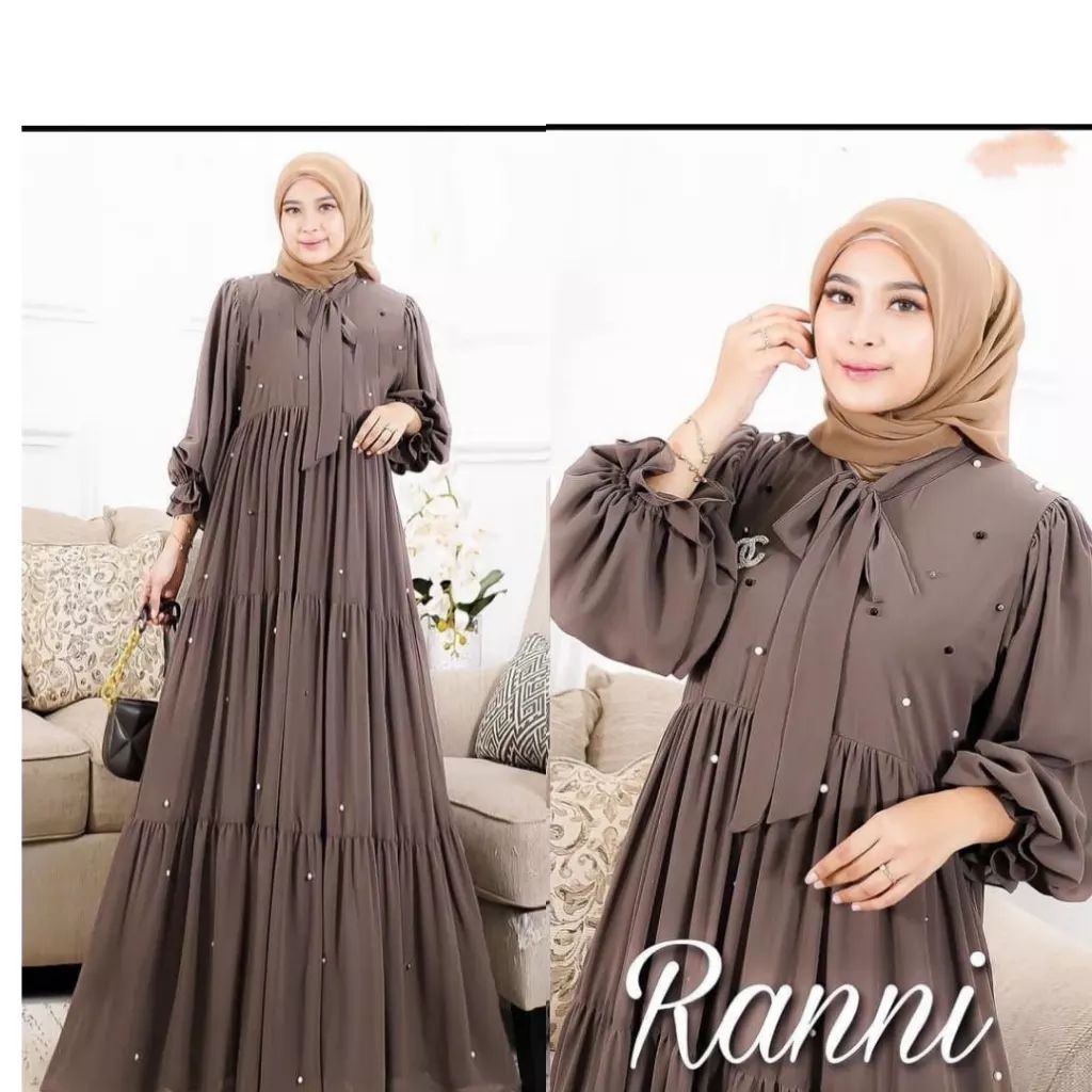 Ranni dress Gaun pesta muslimah Baju kondangan terbaru Gamis aplikasi mutiara mewah murah kekinian gamis 2023