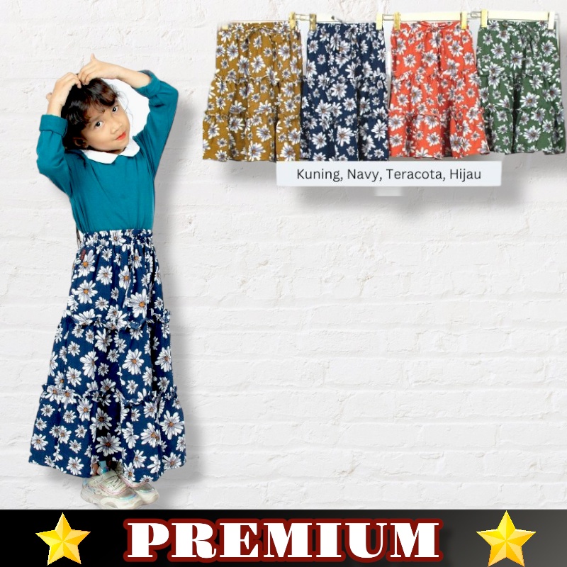 ROK CANDA CRINGKLE ANAK MOTIF BUNGA BESAR PREMIUM 3-6 TAHUN