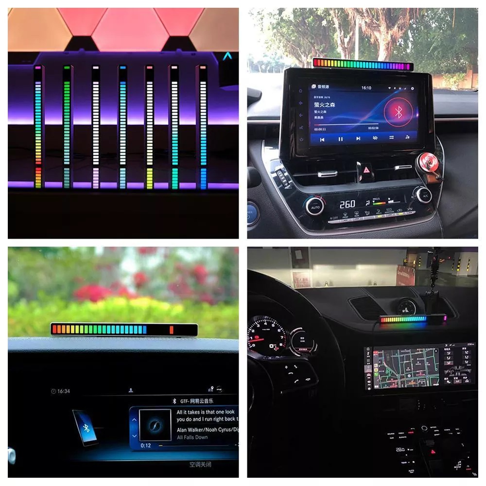 Lampu LED RGB Bar Strip Music Sound Control Light Rechargeable - D08-RGB LED MUSIC BAR untuk dashboard mobil dan music sound level