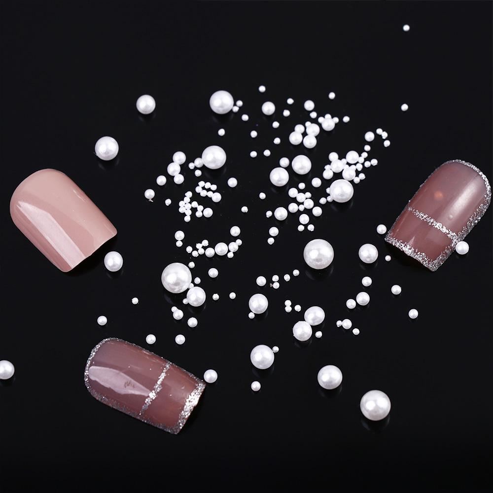 AUGUSTINA Agustina Mutiara Dekorasi Kuku Fashion 6kisi 3D Perhiasan Kuku Putih Pearlescent Manicure Aksesoris Hiasan Kuku Pearl Nail Drills