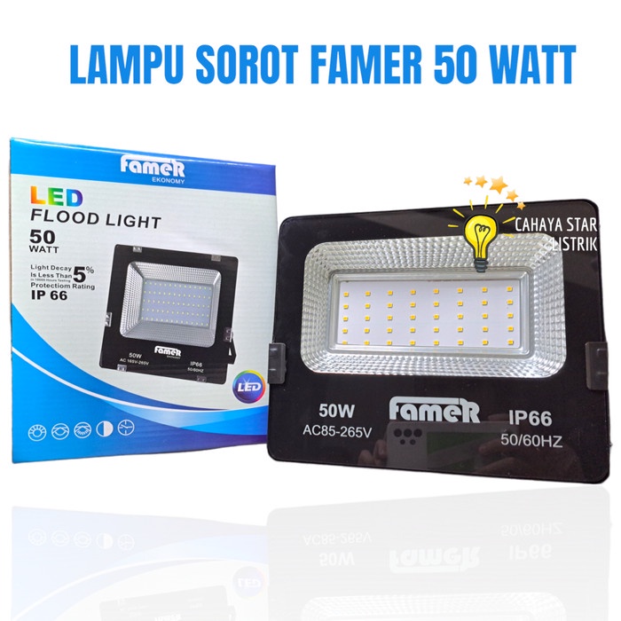 ✿ BISA COD✿ EMICO LAMPU SOROT LED 50WATT / FLOODLIGHT OUTDOOR TEMBAK LAPANGAN - Putih Famer