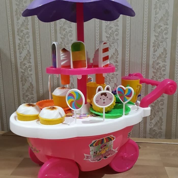 Mainan Anak Lucu Gerobak Jualan Es Krim Ice Cream Pink SGToys SRG 928